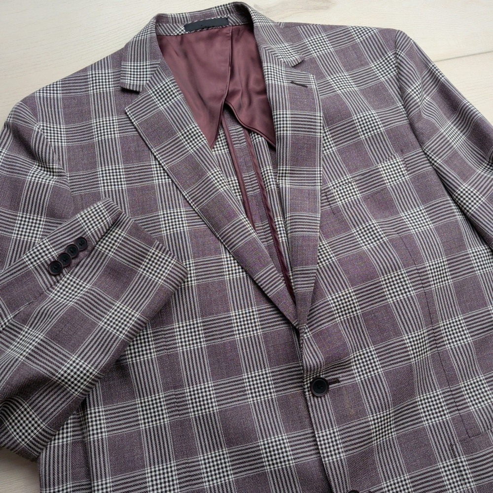 Paul Betenly Sport Coat Mens 44R Wool Burgundy Glen Plaid Blazer J-Sunbury